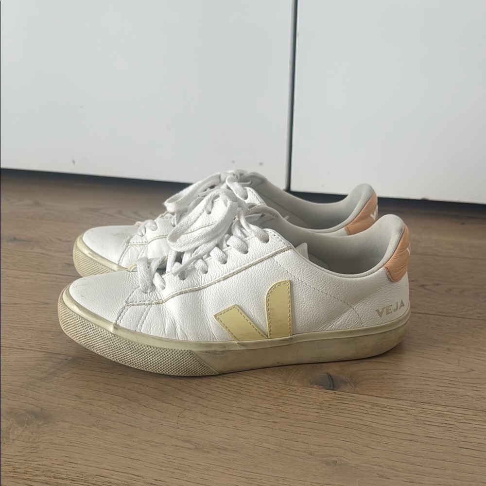 Veja White and Cream Minimalist Sneakers